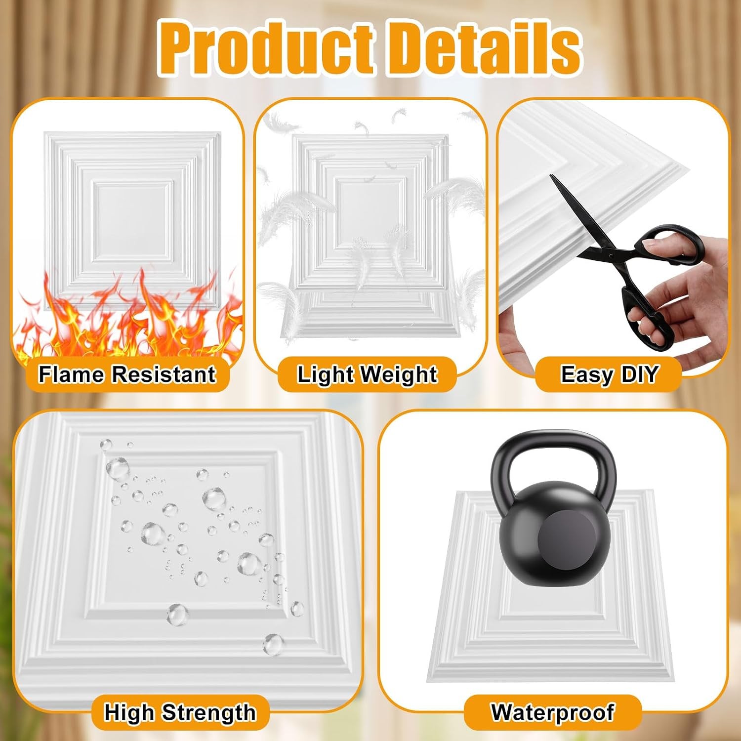 12Pcs Ceiling Tiles 24×24 in PVC Easy Installation White Geometric Ceiling Panel