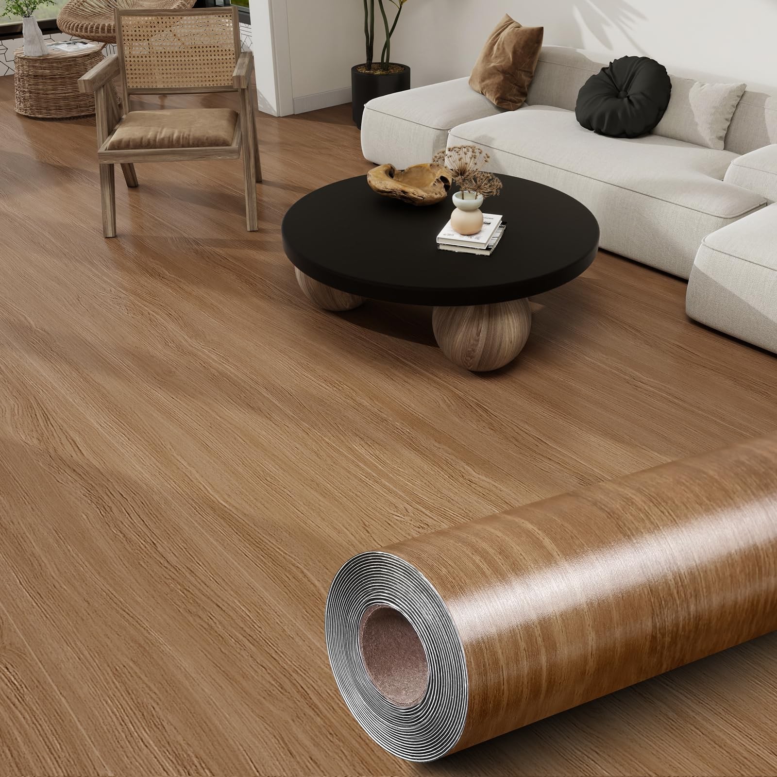 Wood Grain Vinyl Flooring Roll Thicken Peel and Stick Floor Tiles Self-Adhesi…