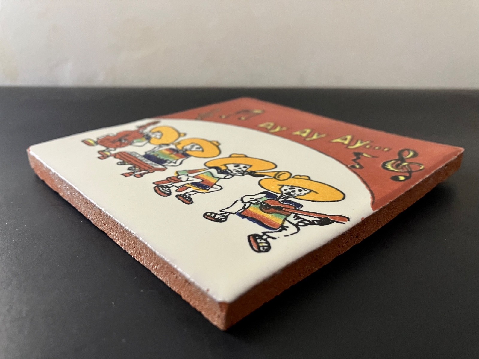 Ceramic TalaVera Mariachi Music Band Mexican Clay Tile Handmade 4-1/8×4-1/8