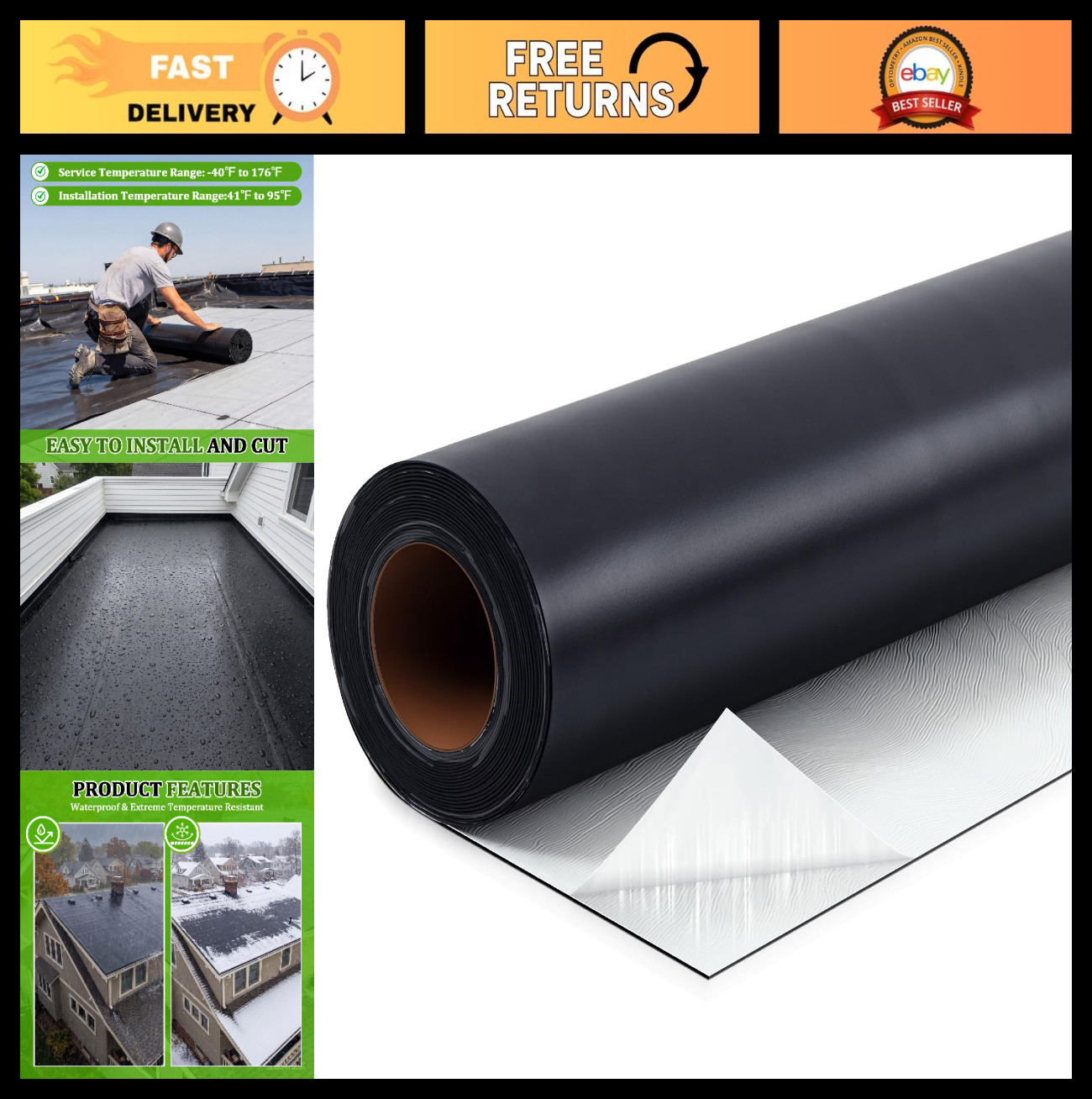 Self-Adhesive EPDM Rubber Roofing Membrane 19.6″ x 10ft, Waterproof Underlayment