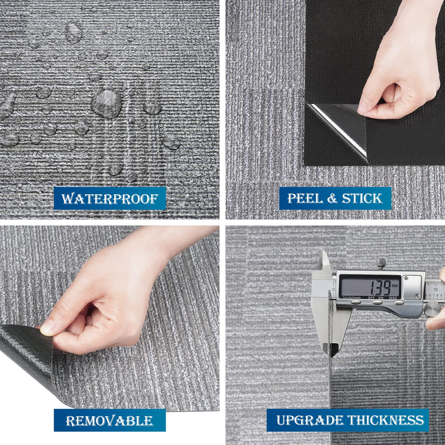 30 Pcs Carpet Tiles Peel and Stick Flooring Waterproof Grey Laminate Flooring 12
