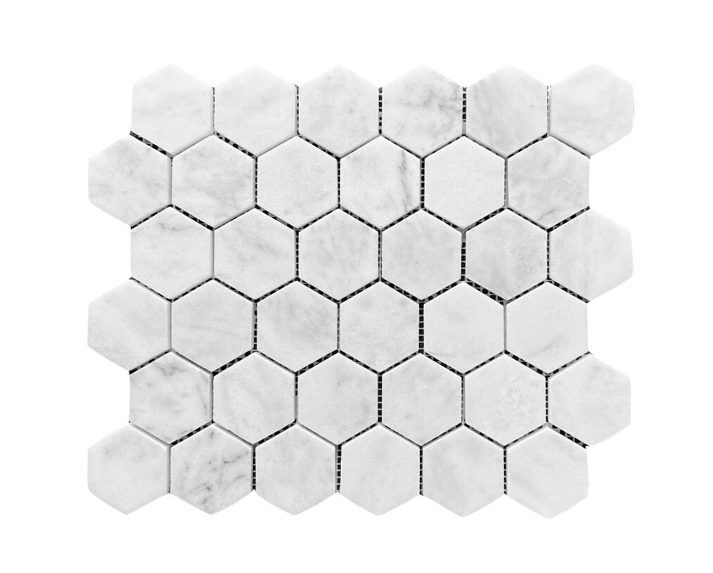 Carrara White Gray 2″ Hexagon Glossy Marble Mosaic Floor Tile Backsplash Bath