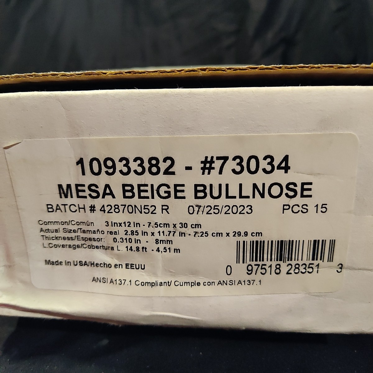 15 Pcs Mesa Beige 3″ X 12″ Bullnose Porcelain Tiles 8 mm Thickness L Coverage…
