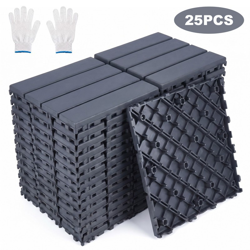 25/50/75PCS Deck Tiles Wood Flooring Interlock For Balcony Patio Outdoor 12″X12″