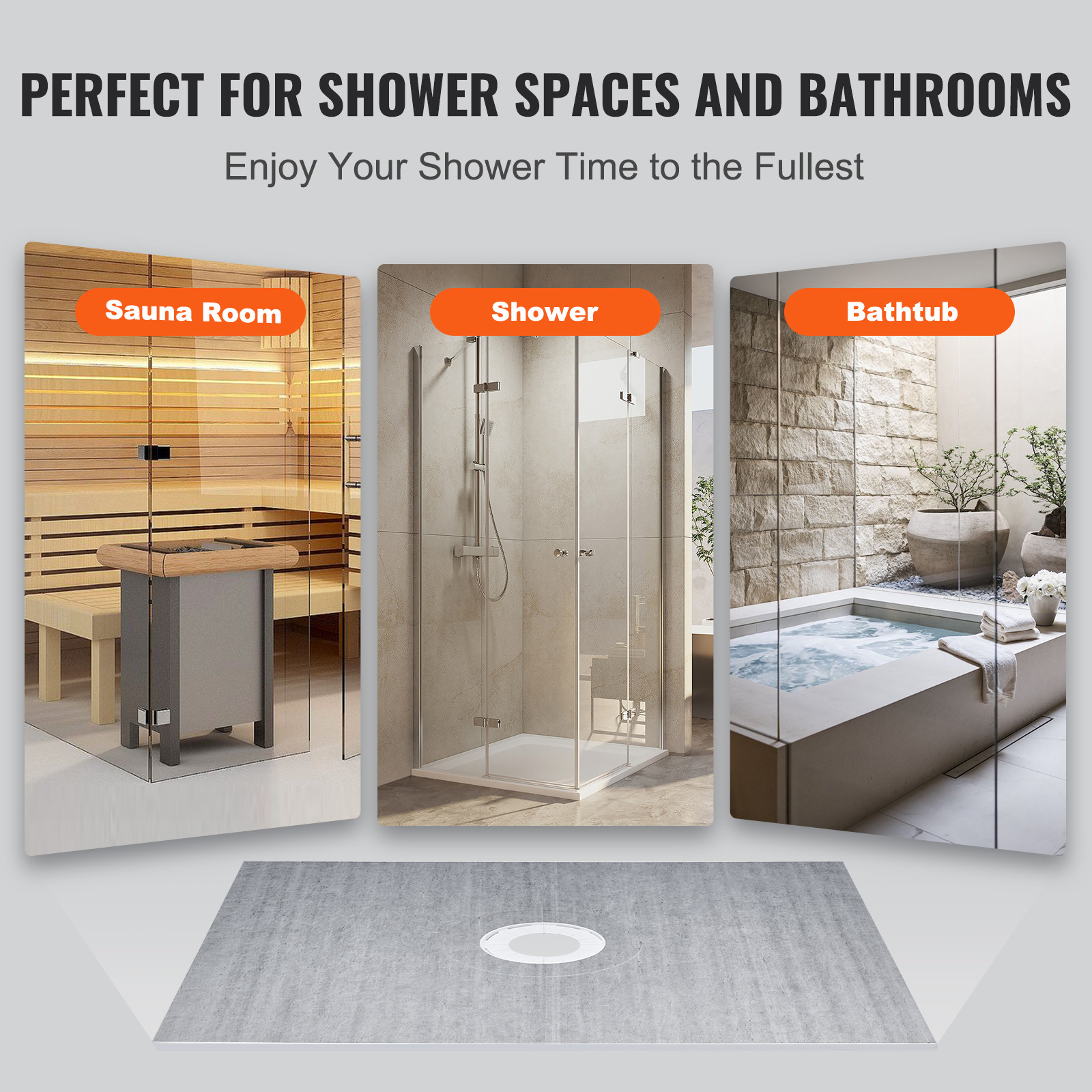 VEVOR Shower Curb Kit Shower Pan Kit 60×48″ w/ 2″ Central Flange PVC Waterproof
