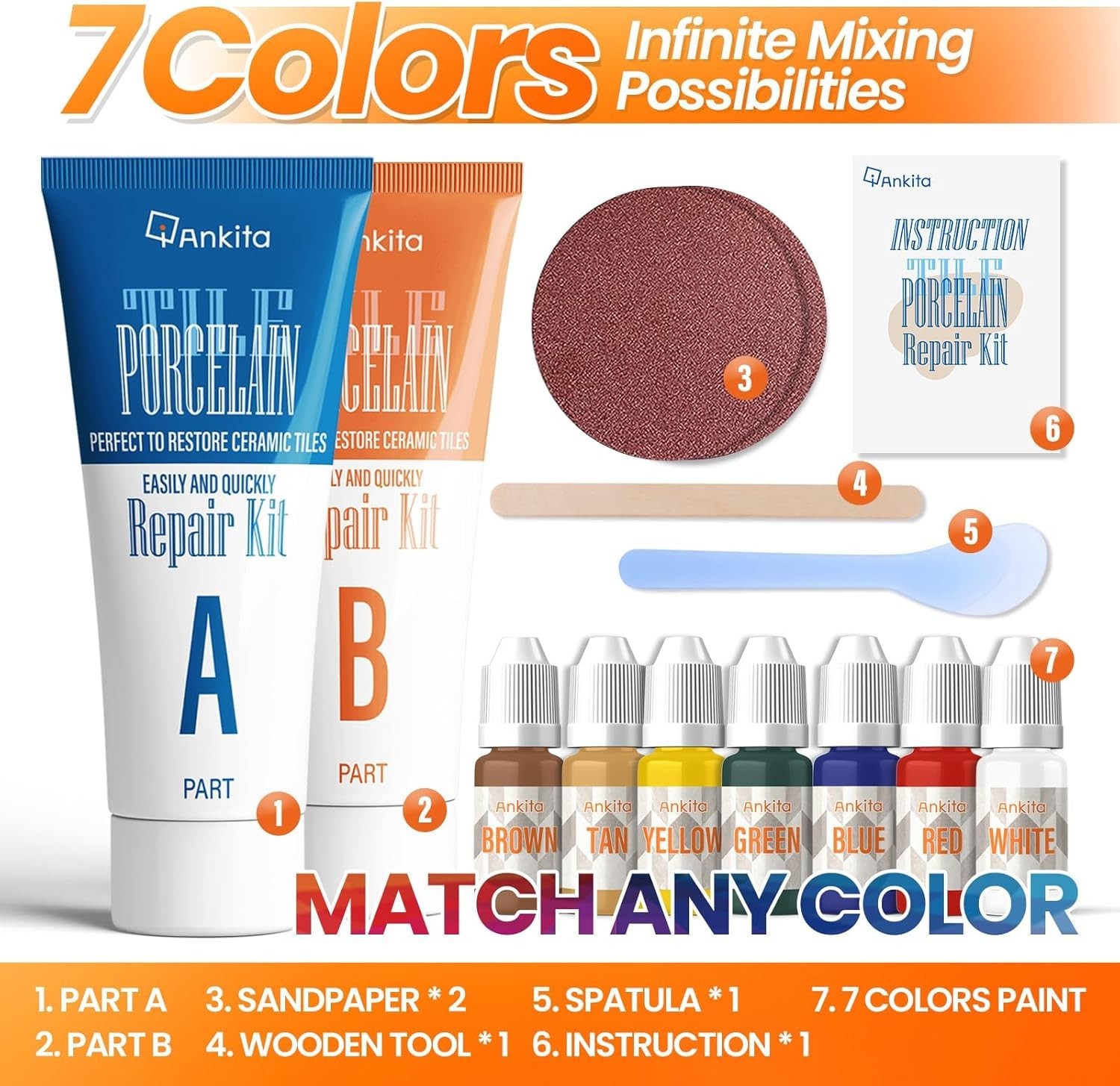 Tile Repair Kit, Ceramic Tile Repair Kit for Chips & Crack Color Match, Porce…