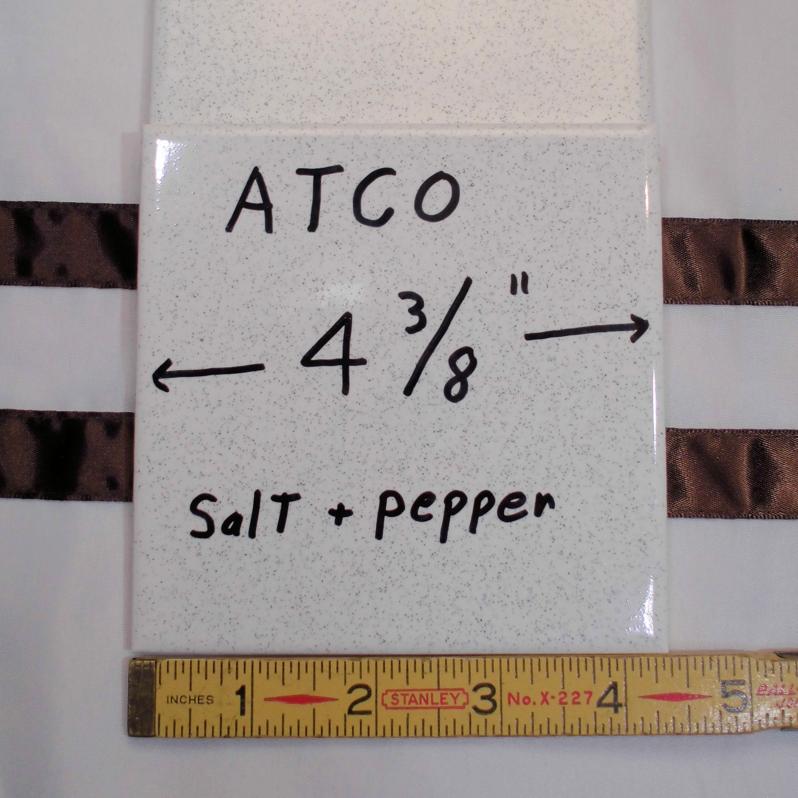 1 pc. Vintage 4-3/8″ Salt & Pepper Glossy Ceramic Tile by ATCO Made USA NEW