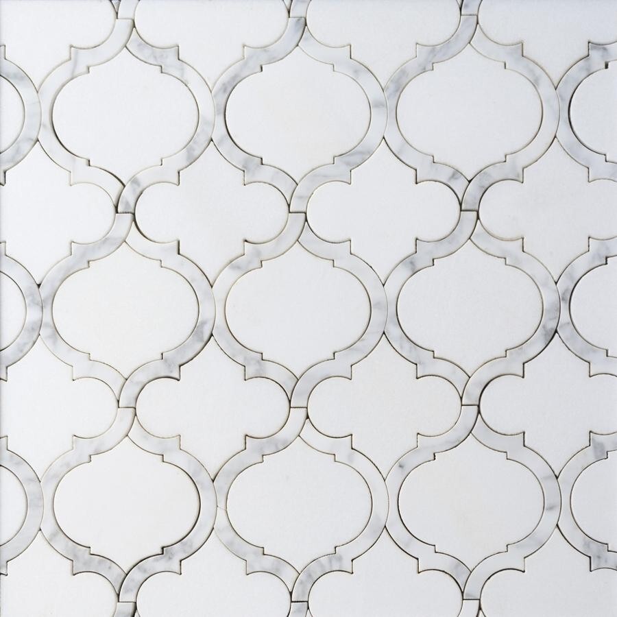 Box of 5 White Thassos & Bianco Carrara Arabesque Marrakech Marble Mosaic Tiles