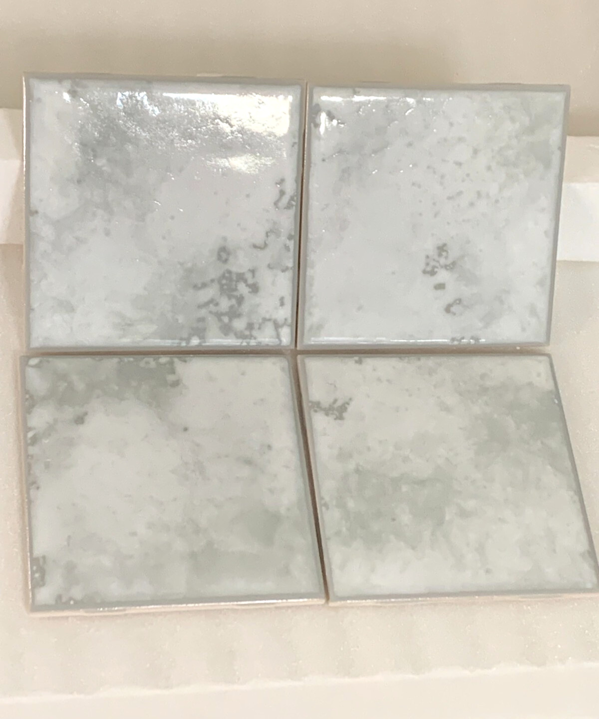 Vintage NTK Ceramic Tile 4 5/16″ x 4 5/16″ Silver Ox Gloss Made in Japan