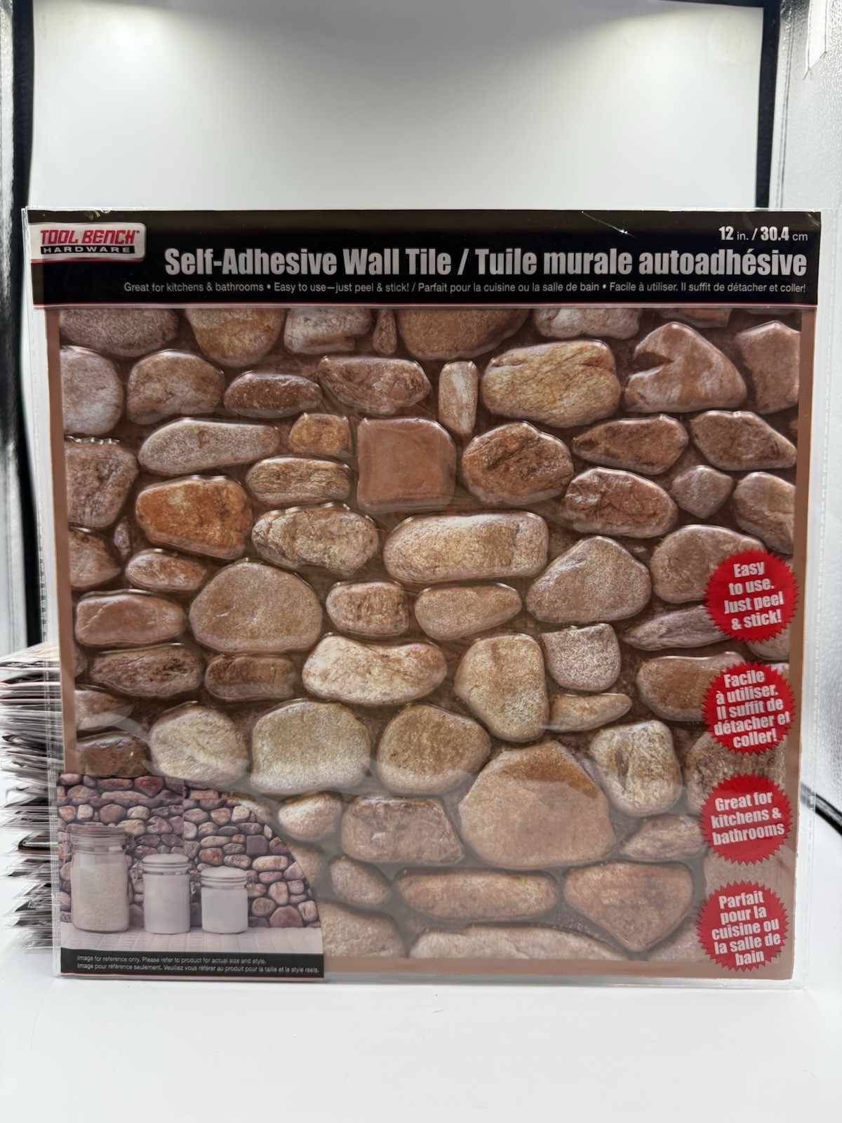 3D Peel Stick Wall Tile Brown River Rock Peble Stone Backsplash Lightweight 12″
