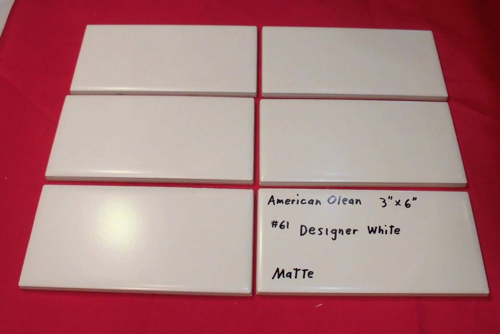 6 pieces: #61 Designer White: Matte Ceramic Subway Tiles by American Olean, NEW