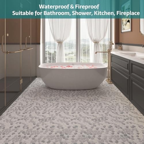 Grey Pebble Mosaic Tile for Shower Floor & Kitchen Backsplash – 5 Sheets