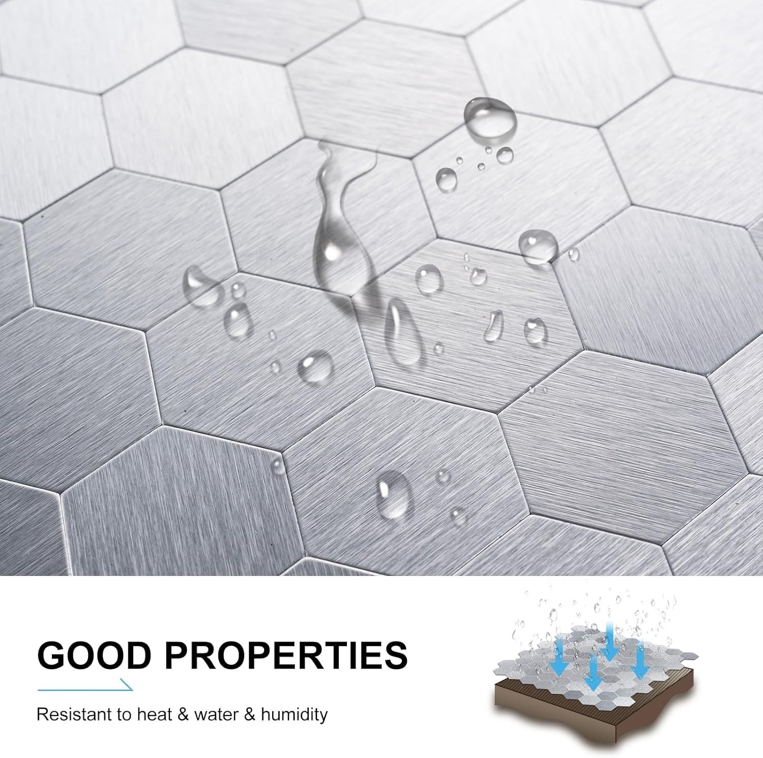 Hexagon Peel and Stick Metal Backsplash, 10-Sheet Peel and Stick Tiles Hexagon M