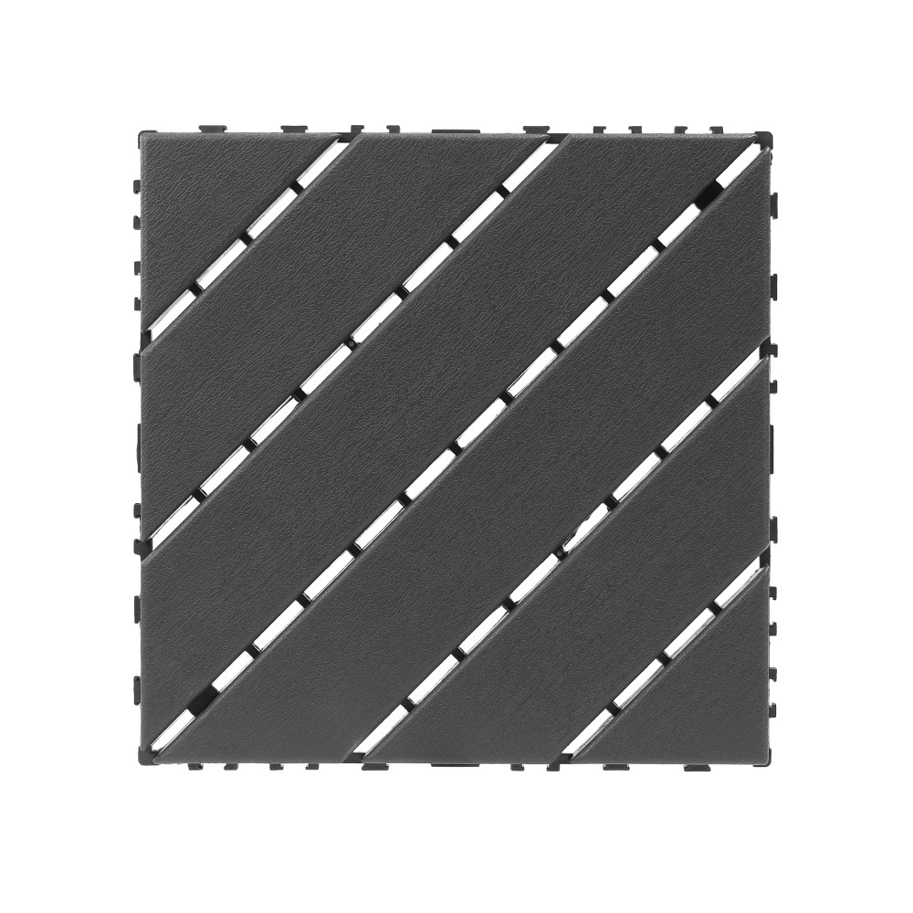 44 Pack Dark Gray Interlocking Decking Tiles 12×12 Inch PP All Weather
