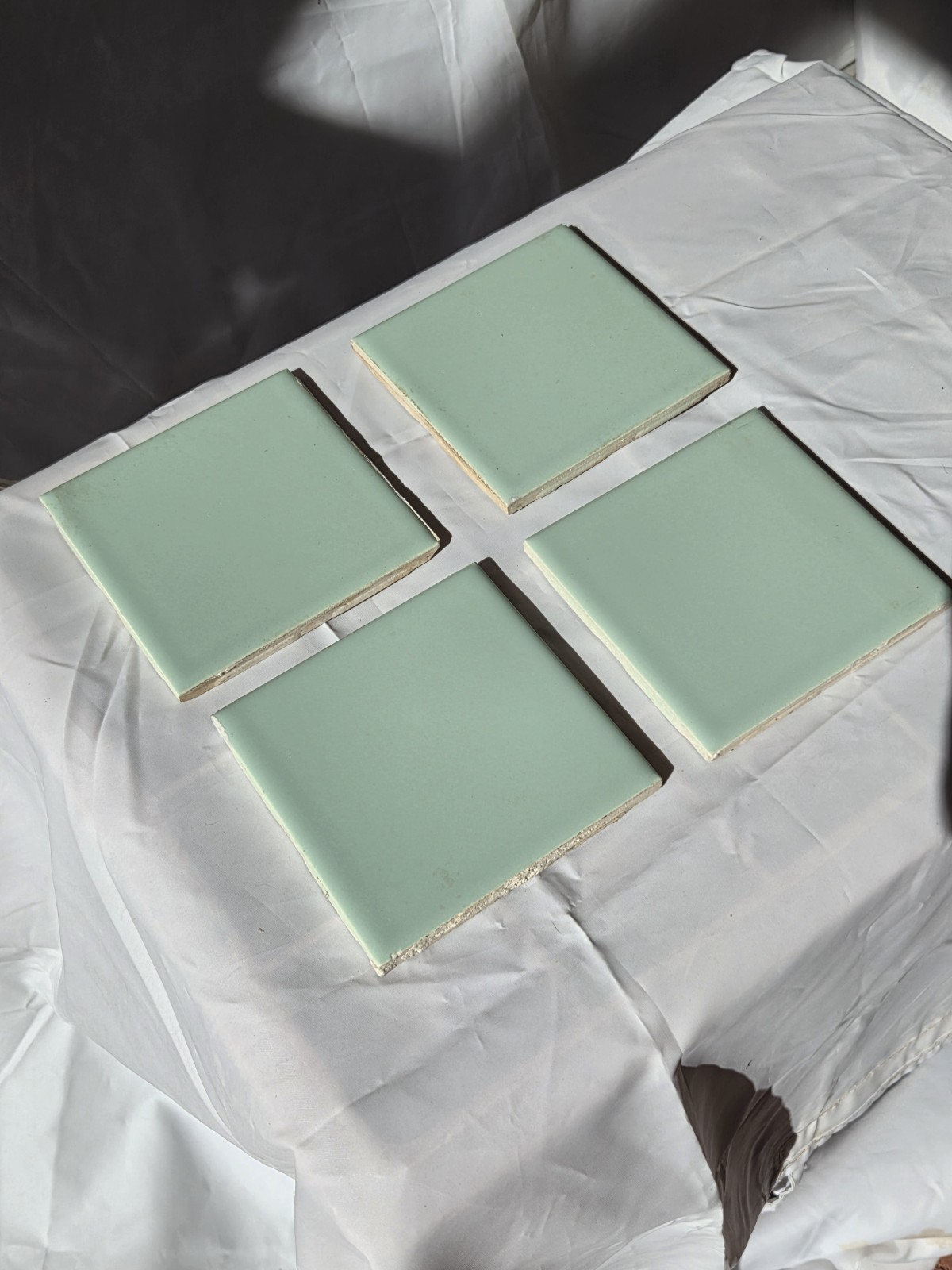 4 Vtg Tiles 4.25 x 4.25 Florida Tile FT Jadeite Light Green -Sale helps Dog ResQ