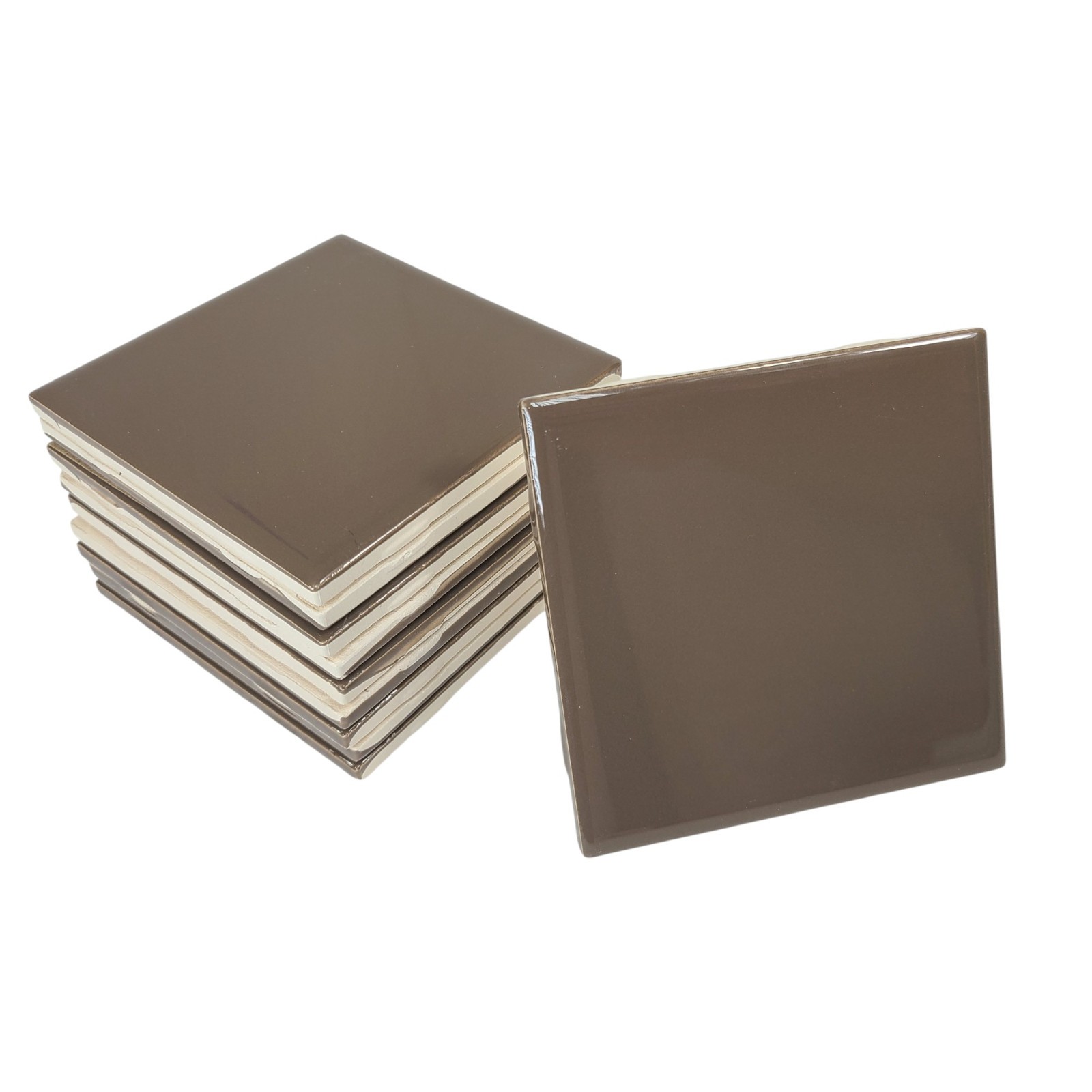 Brown Ceramic Tile 4.25 inch Subway Square Vintage Mid Century Modern Retro