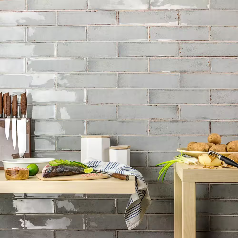 Moze Gray 3 In. X 12 In. 9 Mm Ceramic Wall Tile (22-Piece) (5.38 Sq. Ft./ Box)