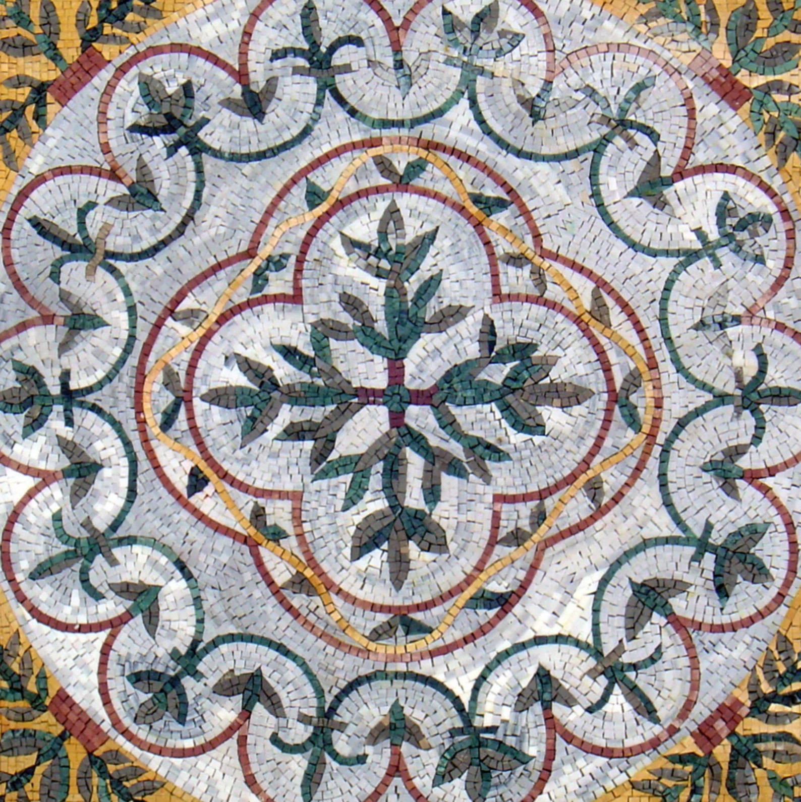 40” MEDALLION MOSAIC TILES |Square Shape Botanical Pattern Mosaic Tiles