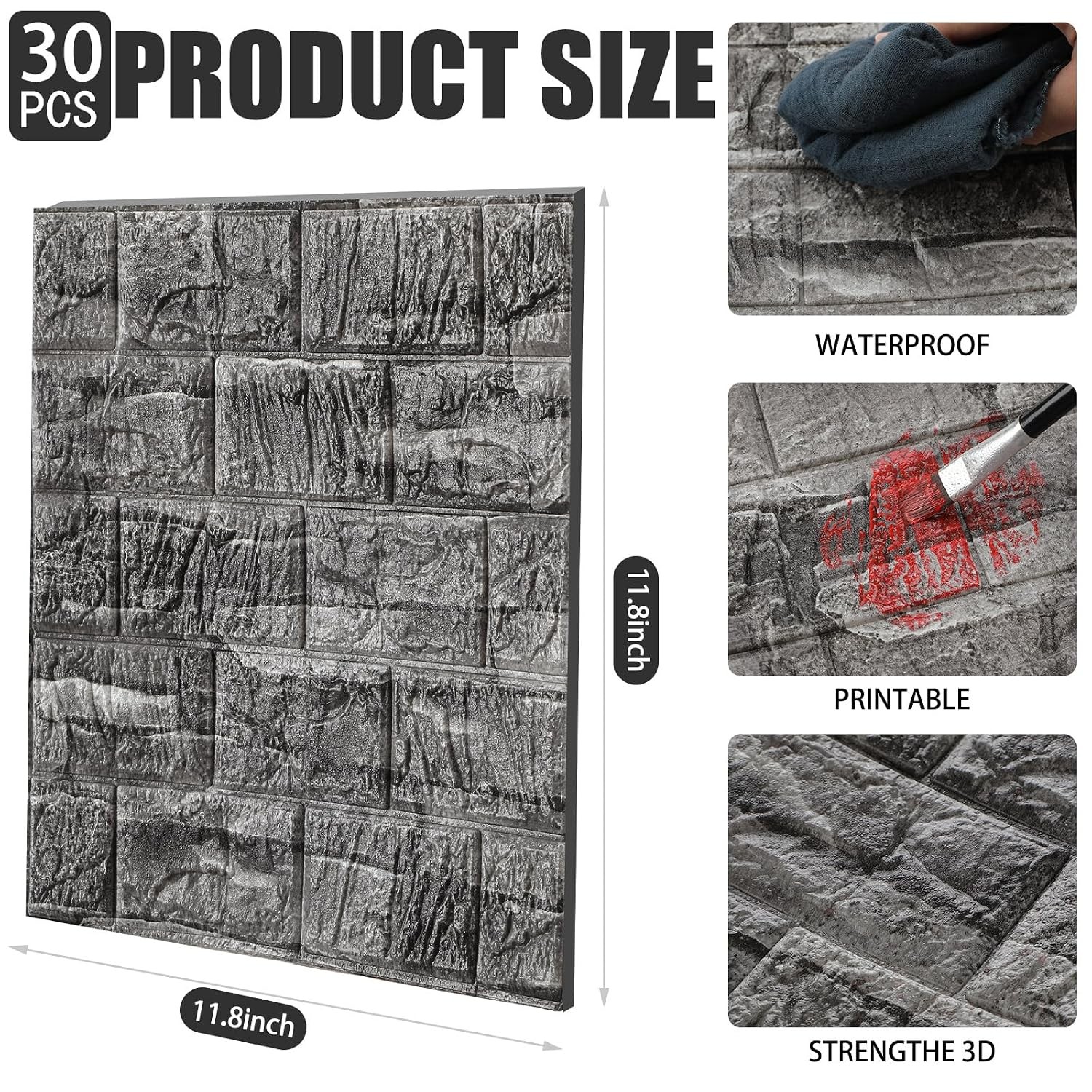 30 Pcs 28.8-48.4 Sq ft 3D Wall Panels Peel and Stick Foam Brick Wallpaper Printa