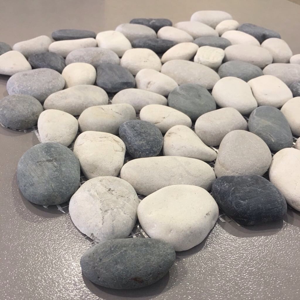 Valencia Cool Blend Round Pebble Tile 12×12″ River Rock Stone Shower Floor Wall