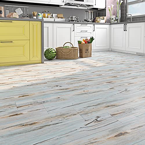 6″x36″ Reclaimed Wood Peel and Stick Floor Tile Waterproof 6 x 36 Inch 5 Blue