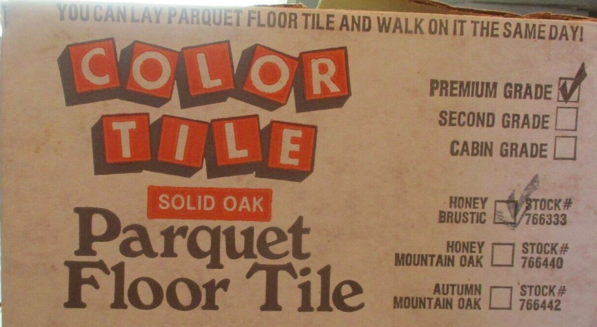 (1) 6″x6″ Color Tile USA 1970 Honey Rustic Waxed Oak Wood Parquet 7 Finger Strip