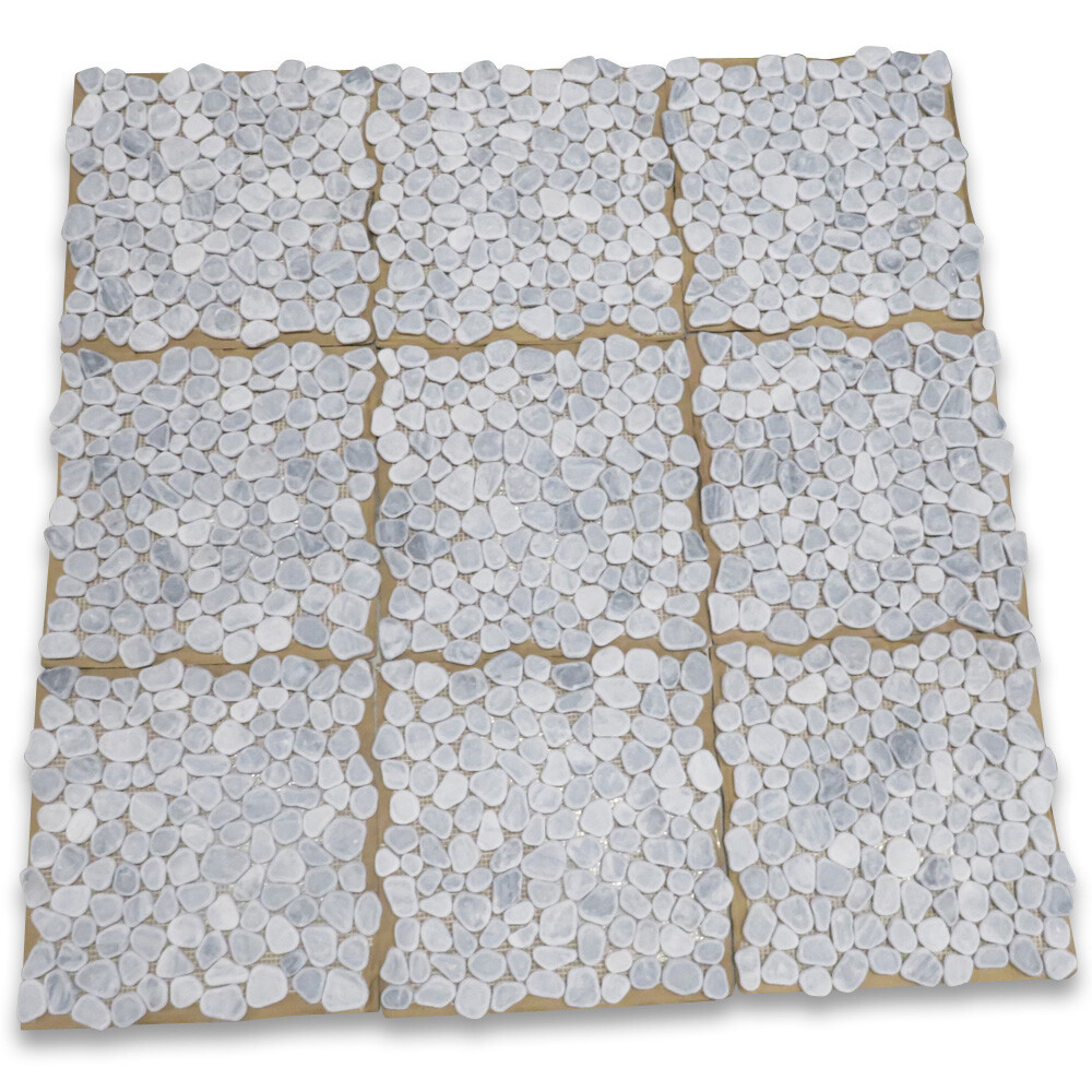 K98T Bardiglio Gray Tumbled Marble Pebble Stone Non Slip Shower Floor Tile
