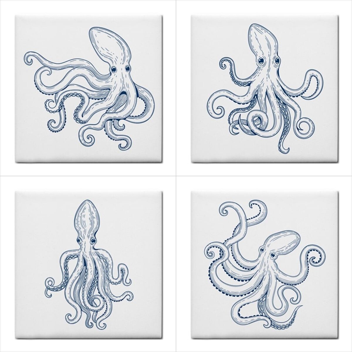 Octopus Ceramic Backsplash Border Tiles Set Of 4 Nautical Art Craft Tile