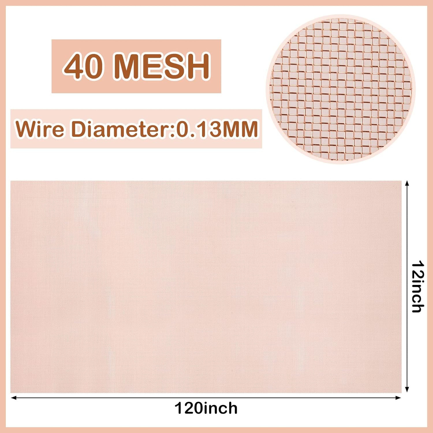 12 Inch X 10 Ft Copper Mesh Screen 99.9% Pure Copper 40 Mesh Roll Wire Fabric fo