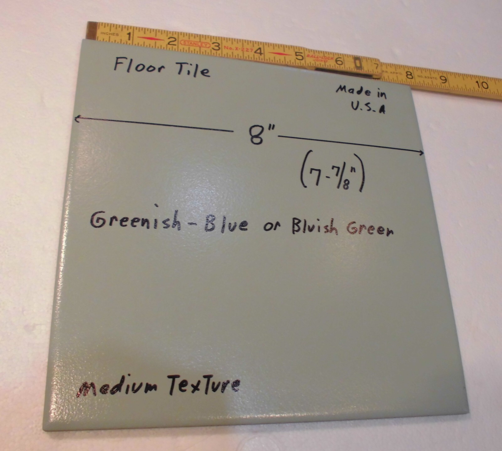 1 pc. Greenish-Blue or Bluish Green: Floor Tile 8″ X 8″ Medium Textured, USA