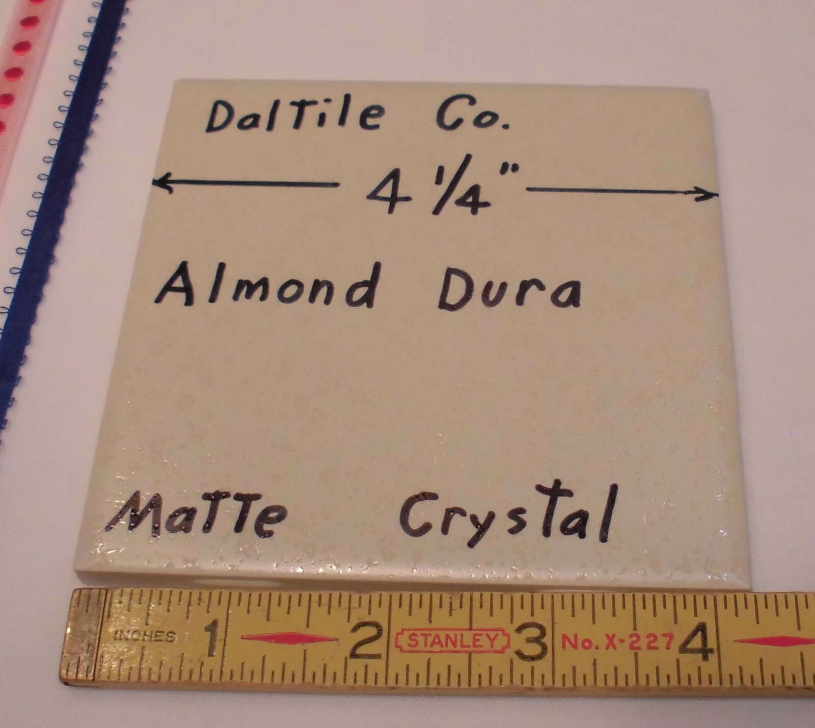 1 pc. *Almond-Dal-Dura* Ceramic Tile; Daltile 4-1/4″ Crystall Glaze; New 1990’s