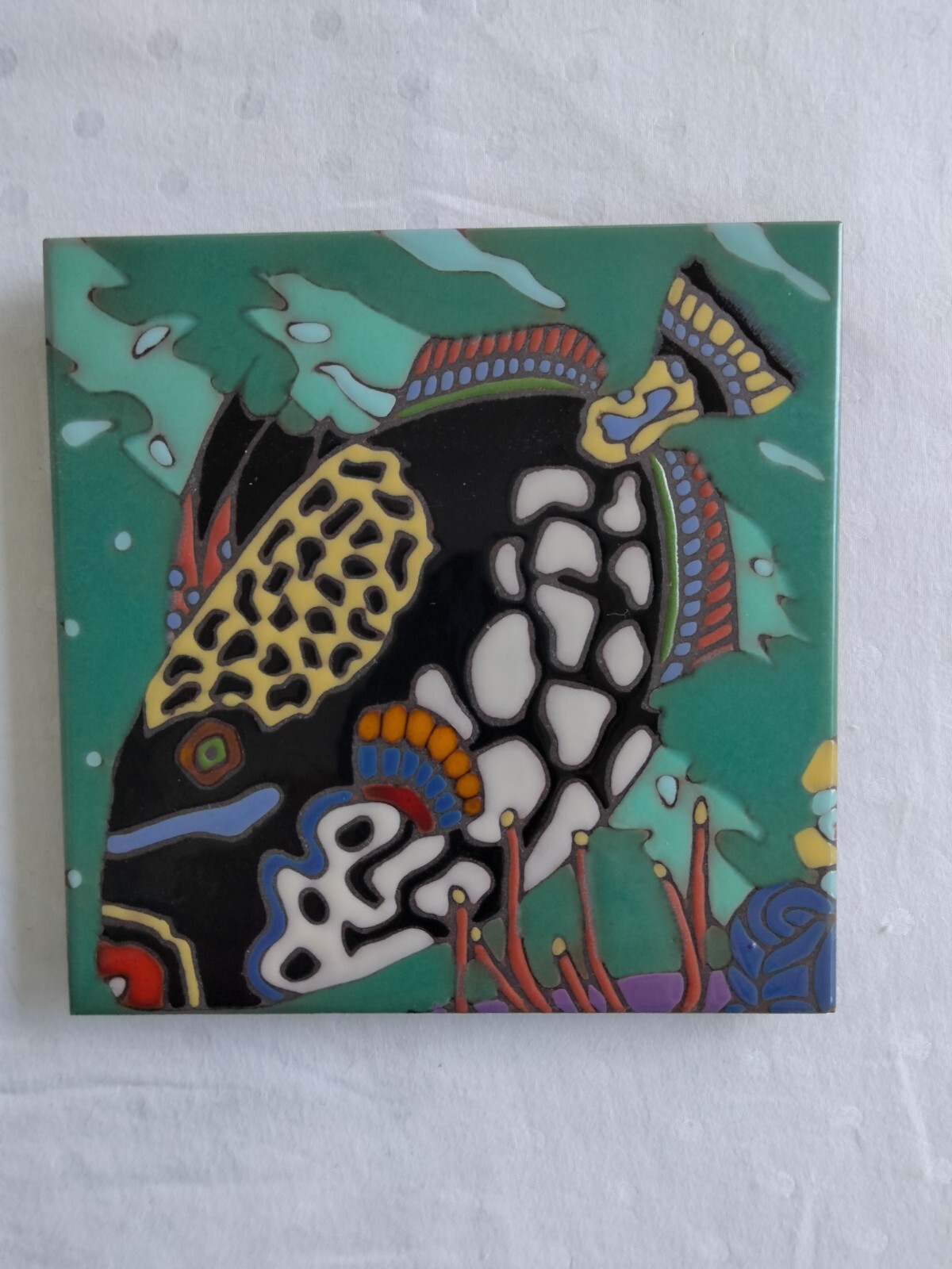 Multicolor trigger fish hotplate/wall decor/backsplash 6 in by 6 in