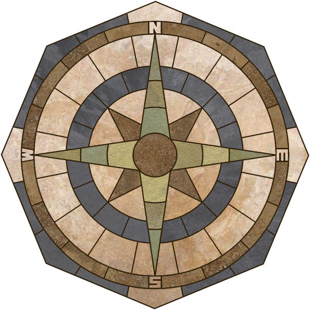 42″ Slate & Travertine Admirals Compass Tile Medallion w Octagonal Border