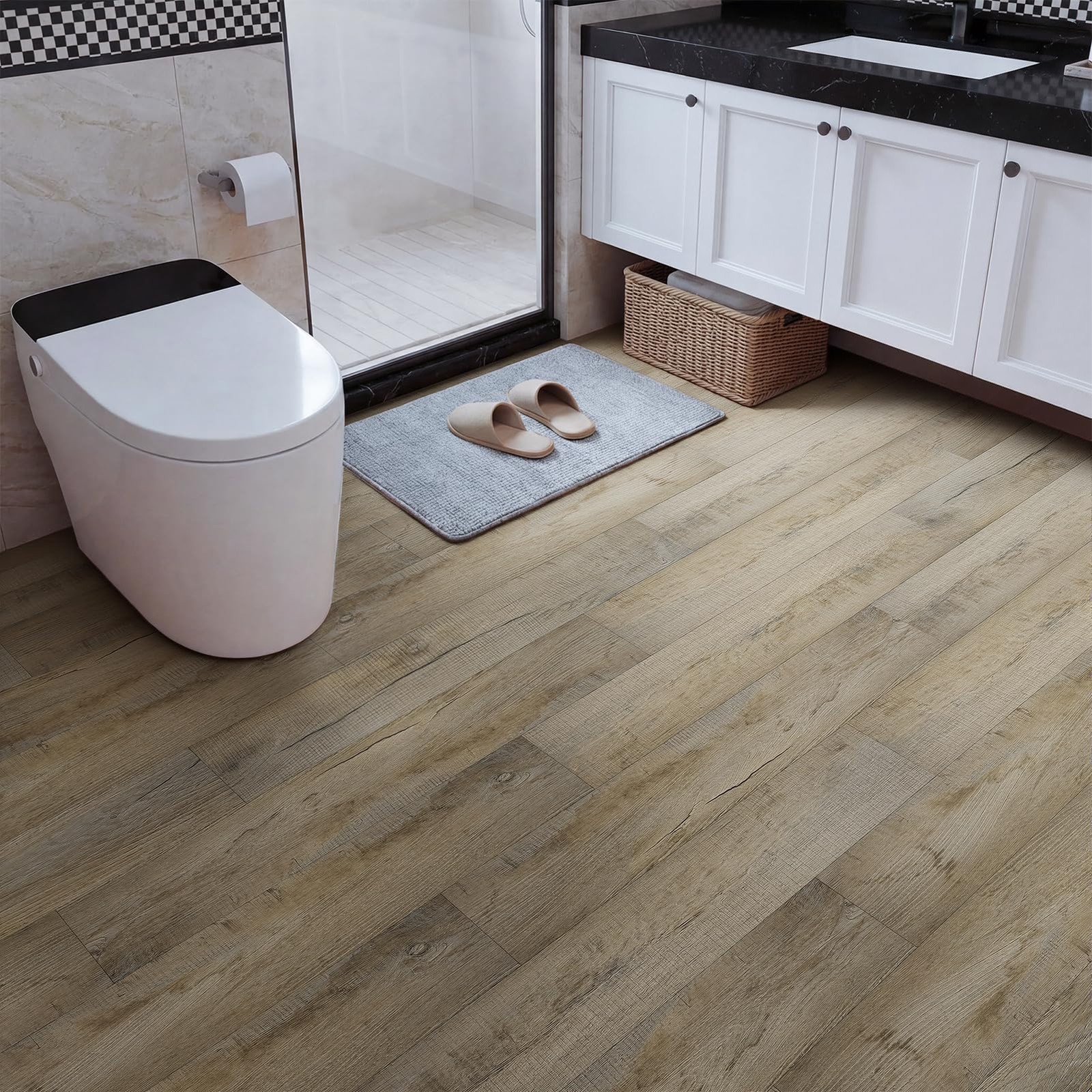 Peel and Stick Vinyl Flooring, 36-Pack 54 Sq.Ft Wood Grain Waterproof Rigid C…