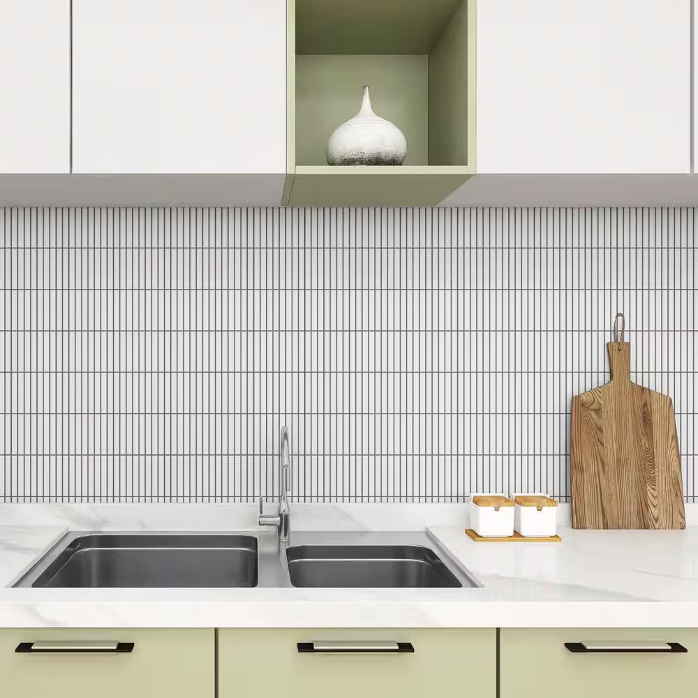 Motif Stacked White Matte 11.19 In. X 11.9 In. Porcelain Mosaic Floor and Wall T