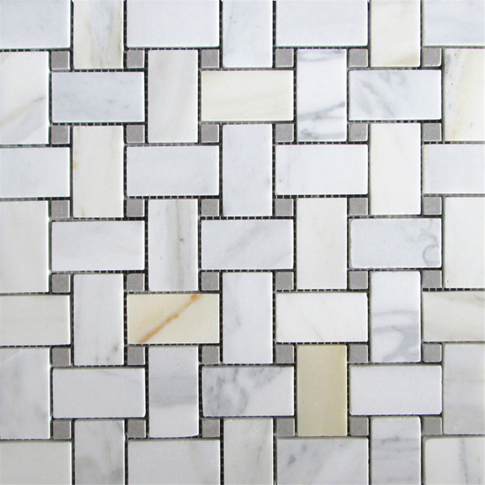 G653XH Calacatta Gold Marble Basketweave Mosaic Tile Cinderella Gray Honed