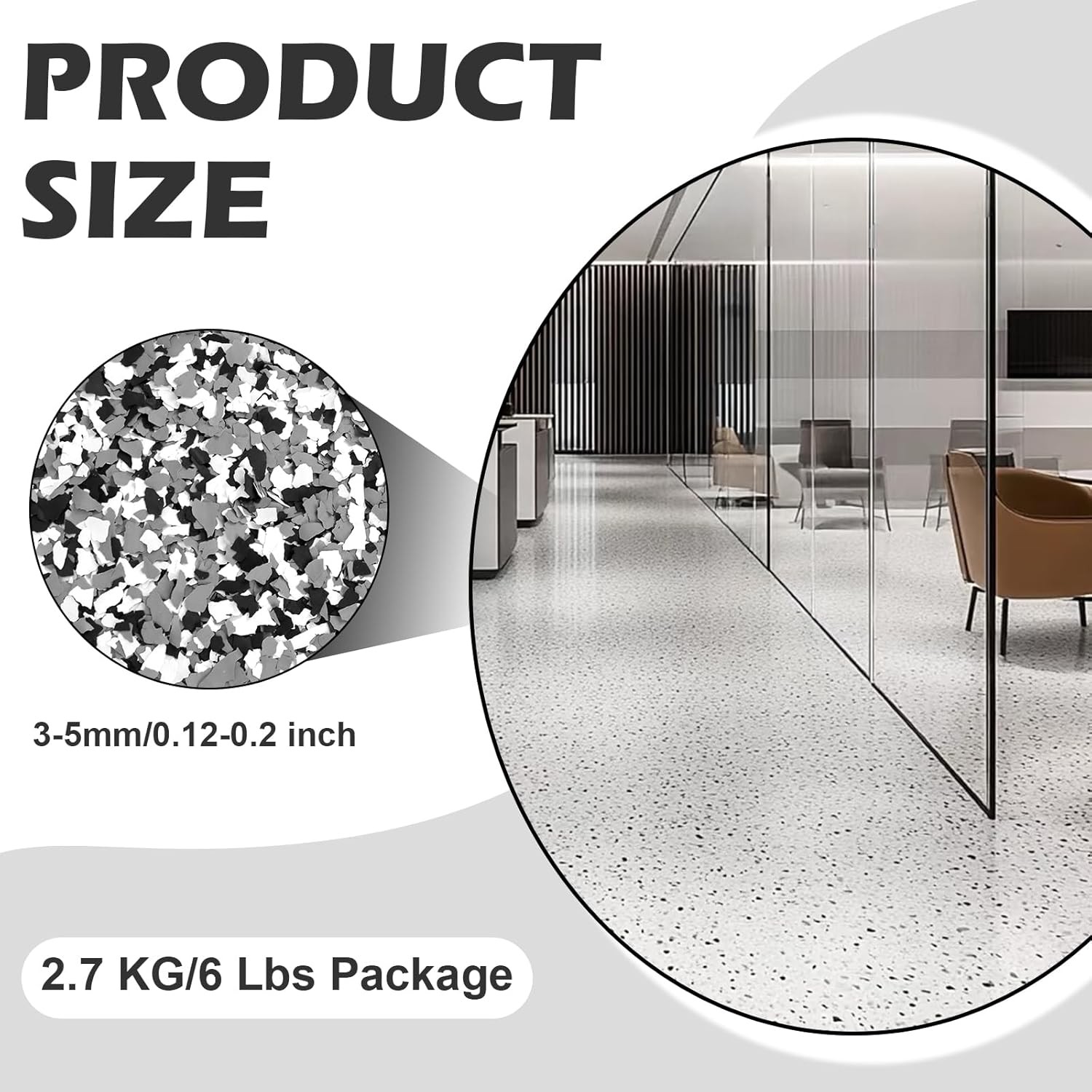 6lbs Epoxy Floor Flakes Black Gray White 3-5mm Blend Decorative Color Chips