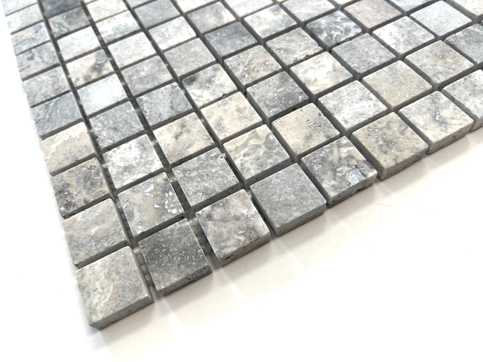 1×1 Silver Premium Honed Filled Travertine Mosaic Tile Backsplash Floor Wall