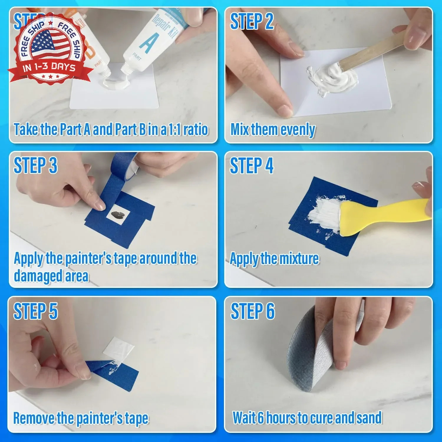 Tub Repair Kit White, Tub Chip and Bathtub Repair Kit for Enamel, Fiberglass, Ac