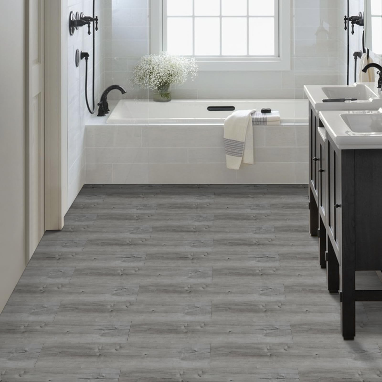 Peel Stick Floor Tile 10 Pack 15 Sq.Ft Natural Grey Wood Grain Vinyl Flooring
