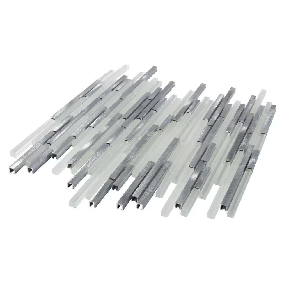 Waterfall Silver White Polished and Honed 11.8 In. X 11.8 In. Linear Glass and M