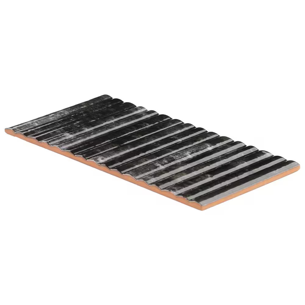 Mawr Black 5.9 In. X 11.81 In. Polished Fluted Ceramic Wall Tile (9.68 Sq. Ft./C