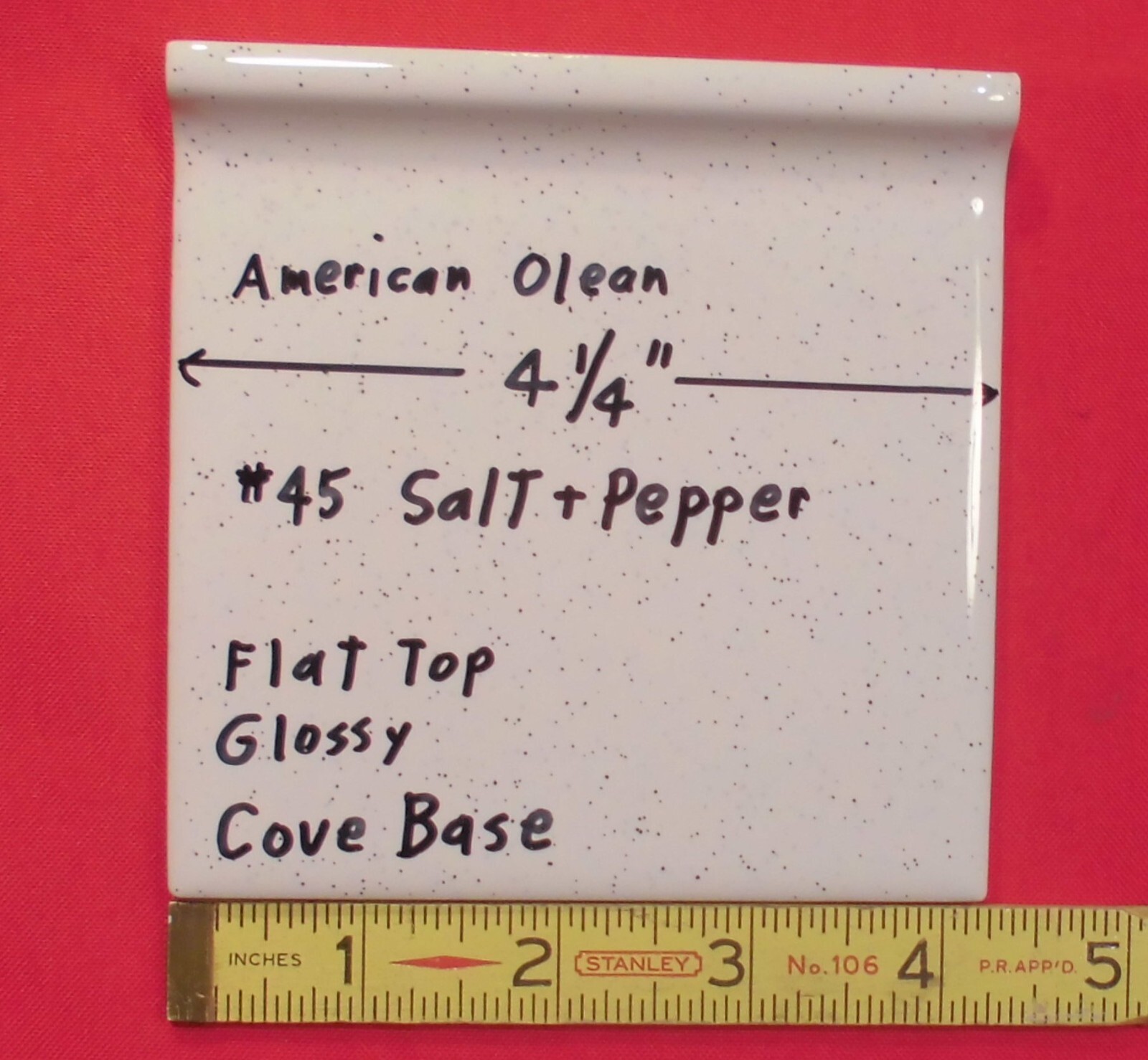 1 pc. Salt & Pepper: stack-on-top Cove/Base Ceramic Tile; 4-1/4″ American Olean