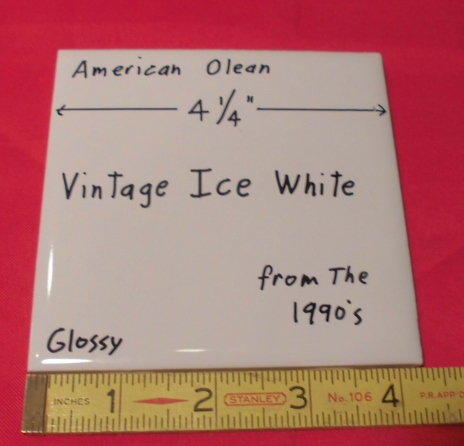 1 pc. Vintage: *Ice White* Glossy Ceramic Tiles by American Olean…4-1/4″ NEW