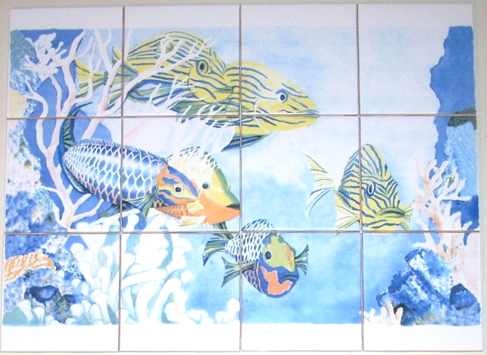 Tropical Fish Ceramic Tile Mural 12 pc of 4.25″ x4.25″ Kiln Fired 17″ x 12.75″