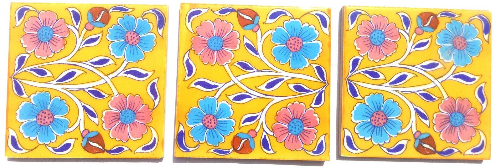 Interior Exterior Flooring Wall Ceramic Tile Yellow & Multi 4 x 4 in Set of 6