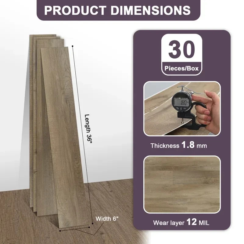 12Mil 6 In. X 36 In. Uv Surface Flooring Tile, Peel And Stick Water Resistant Fl