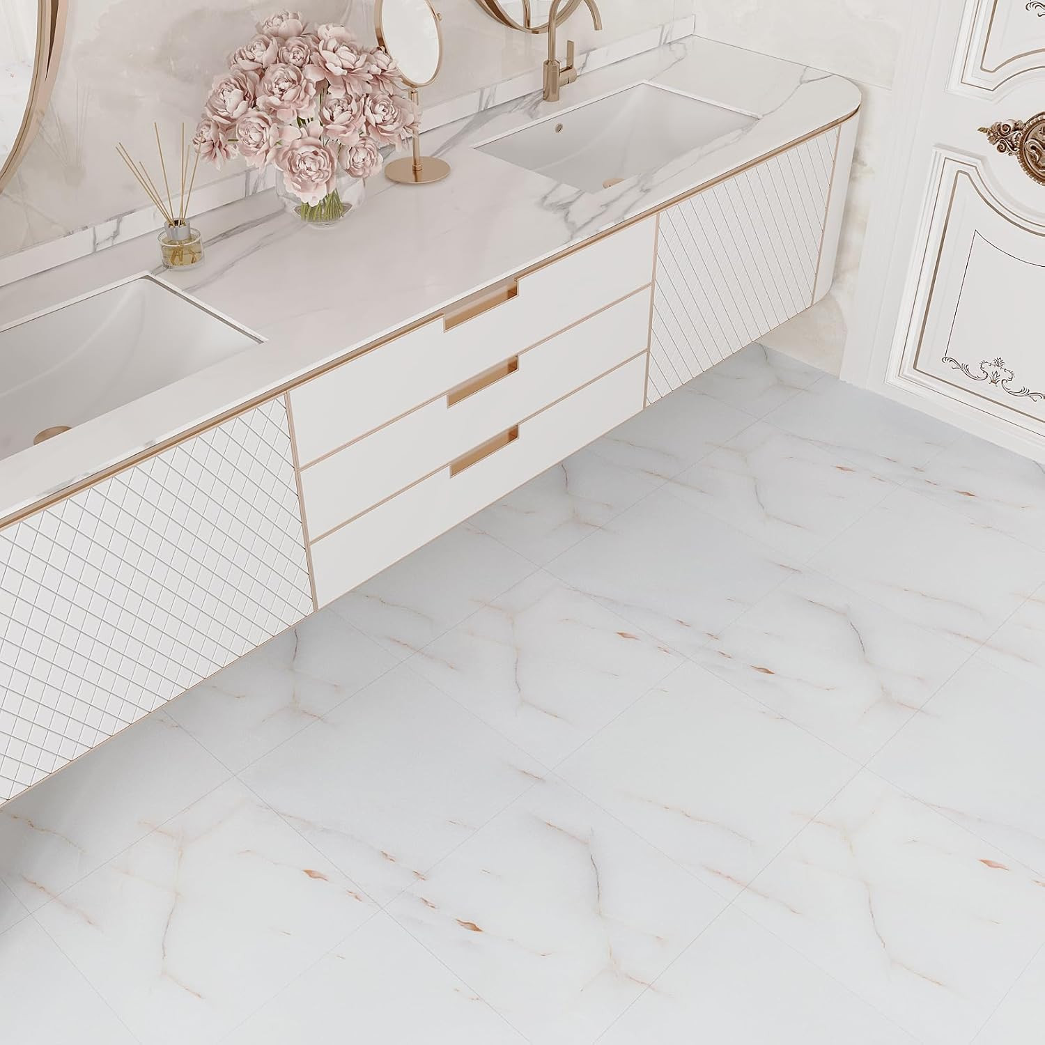 24 Pack Pink & White Marble Peel and Stick Vinyl Floor Tiles 12″x12