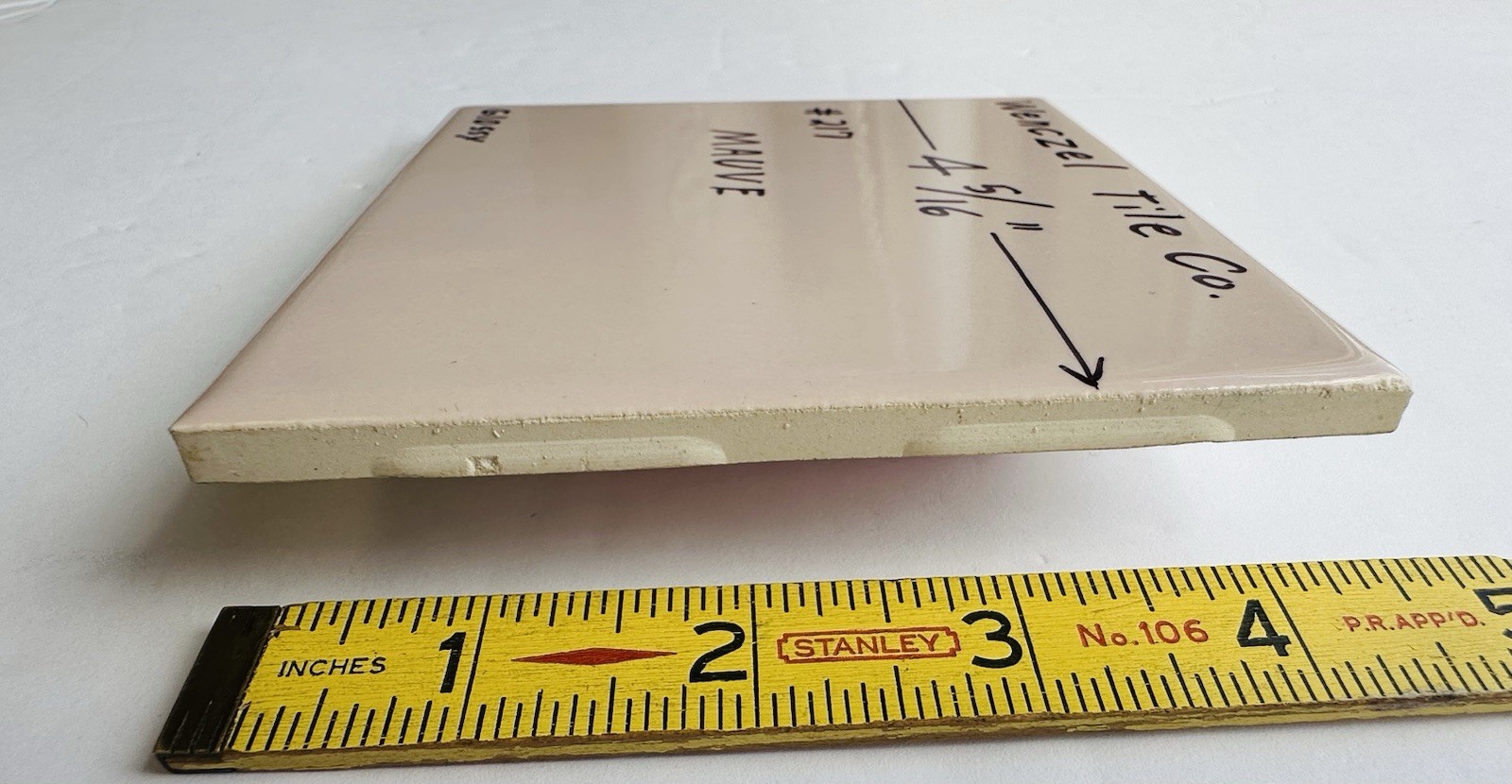1 pc. Light-Pinkest-Tan: 4-5/16″ Glossy Ceramic Tile: Wenczel Co. New Old Stock