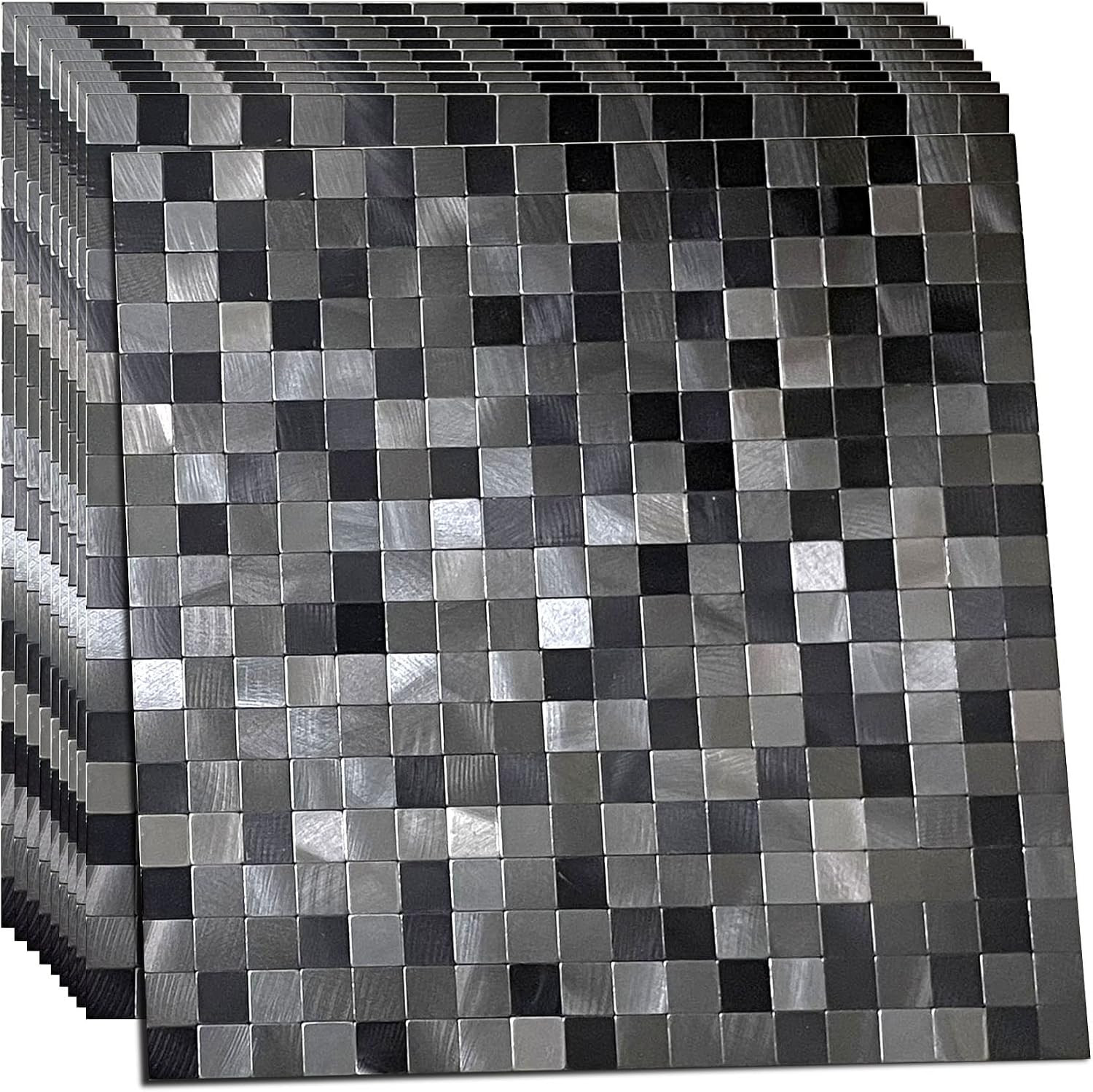 10-Piece Peel and Stick Metal Backsplash Tiles – Black & Gray 11.73″x11.73